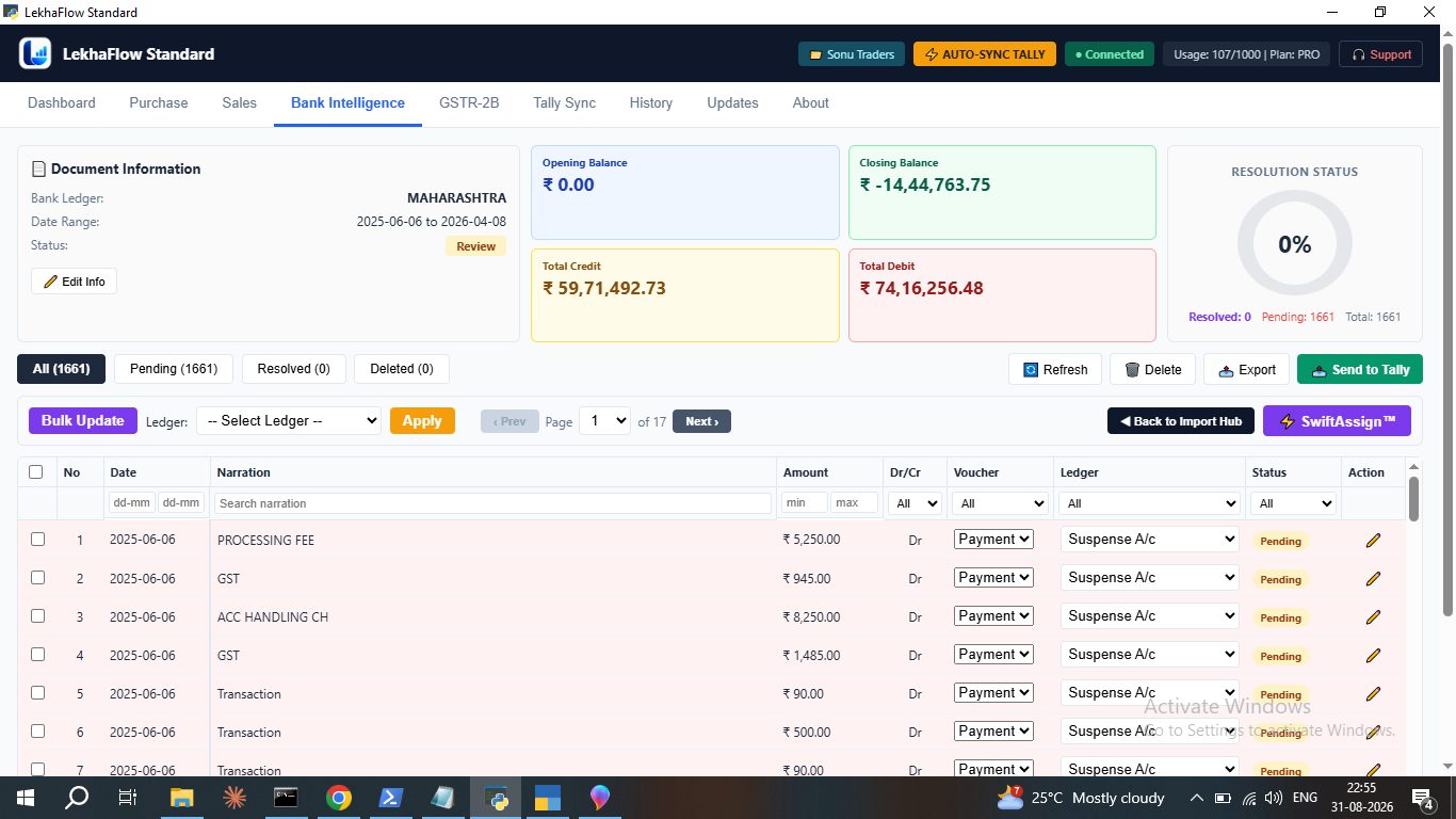 LekhaFlow Bank Intelligence interface